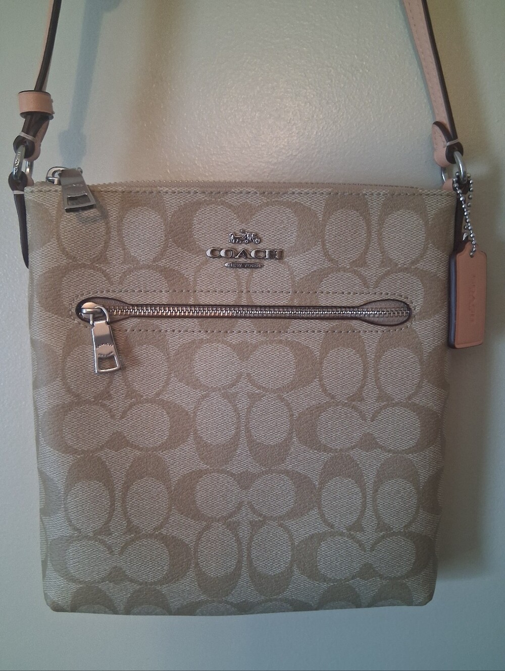 Coach Khaki/Faded Blush Mini Rowan Signature Canvas & Leather File Bag- CS182 - Picture 4 of 16